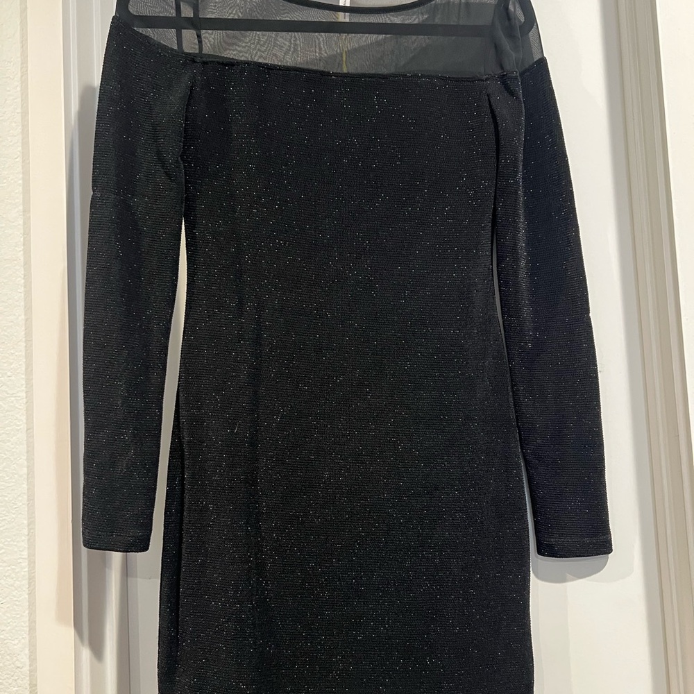 BCBGeneration Black Sheer Long Sleeve Dress